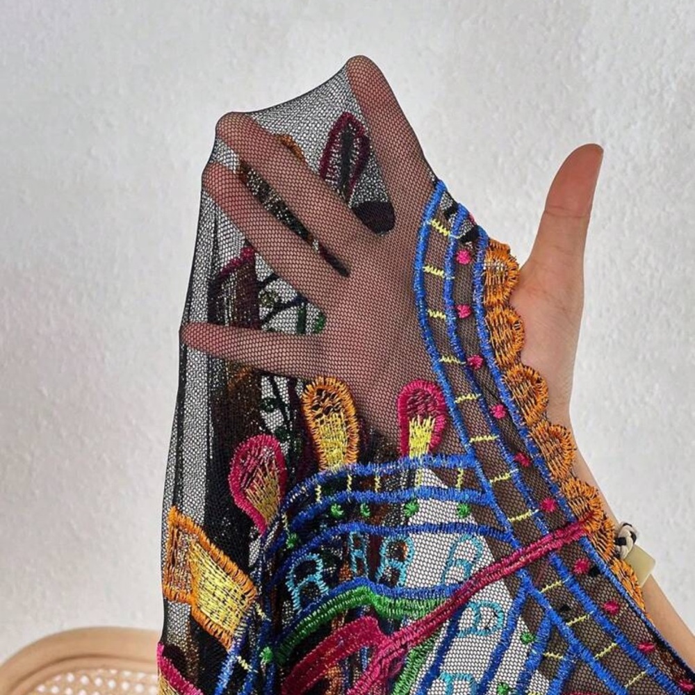 58) Colorful Bohemian Sheer Kimono embroidered NEW Women’s one size - Picture 7 of 7